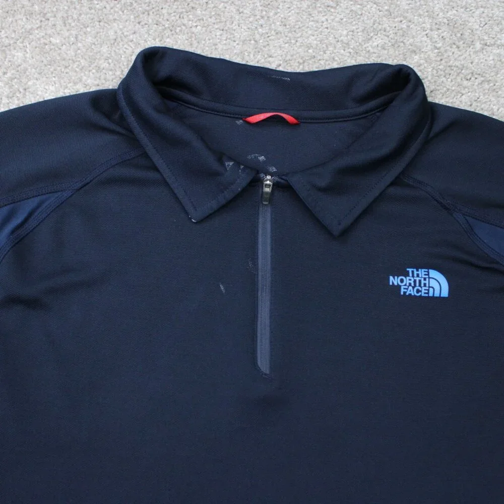 The‎ North Face Polo Shirt Mens Large Blue 1/2 Zip FlashDry Poly S/S Pullover
